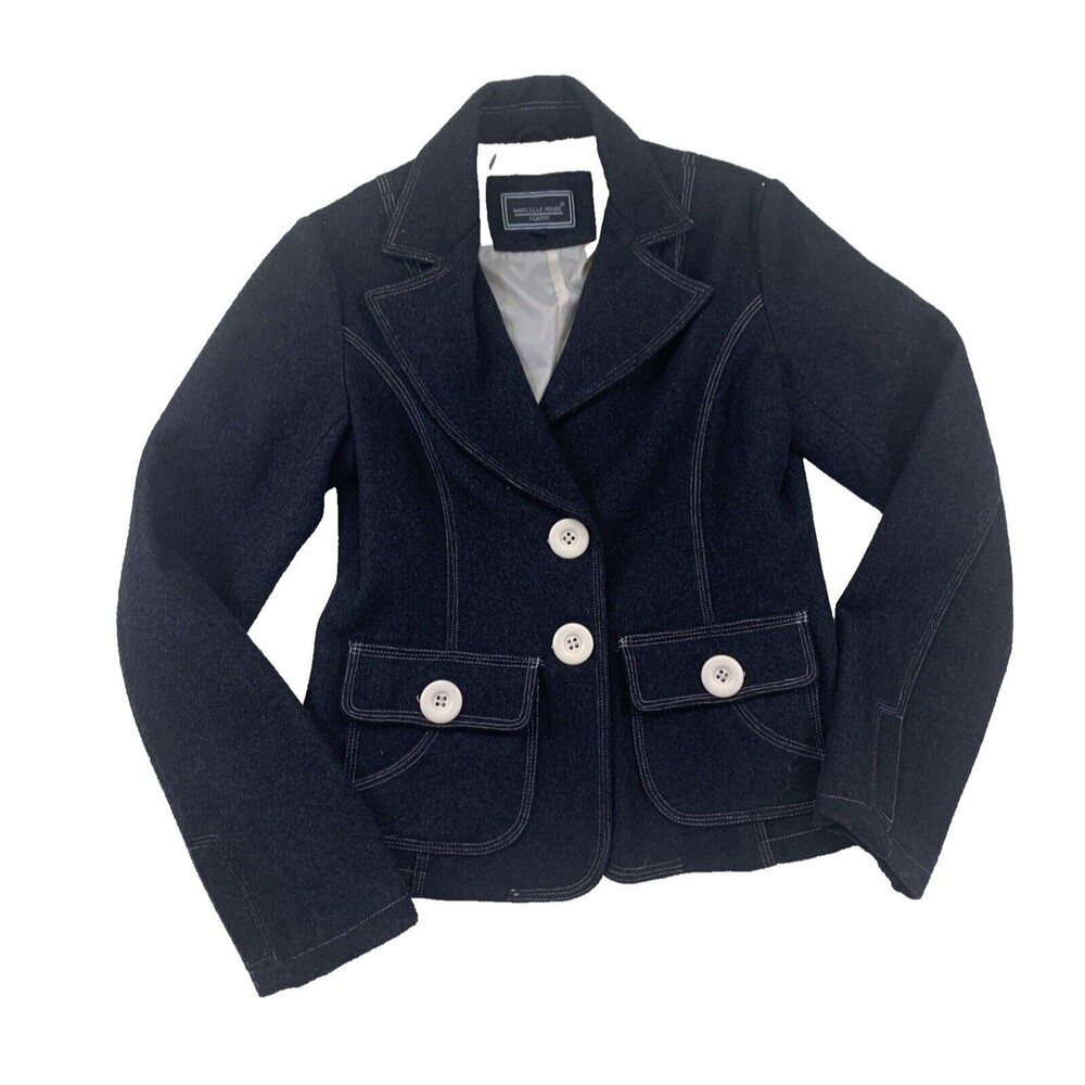 Wool Black Rain PU Coated Pockets Lined Y2K Marcelle Renee Classic Coat Women S